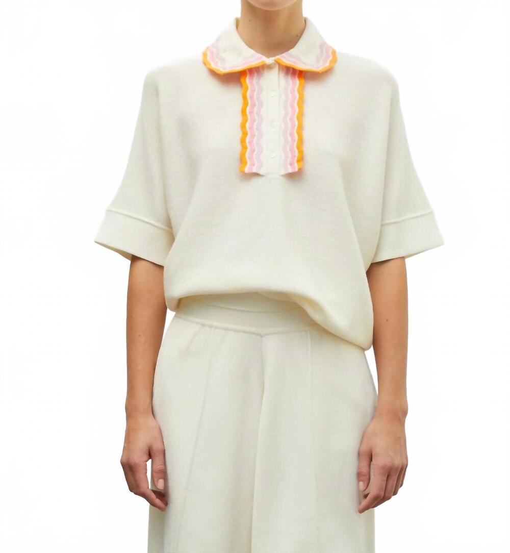 NEW MOLLI elbow length knit top in naturel/multi rose